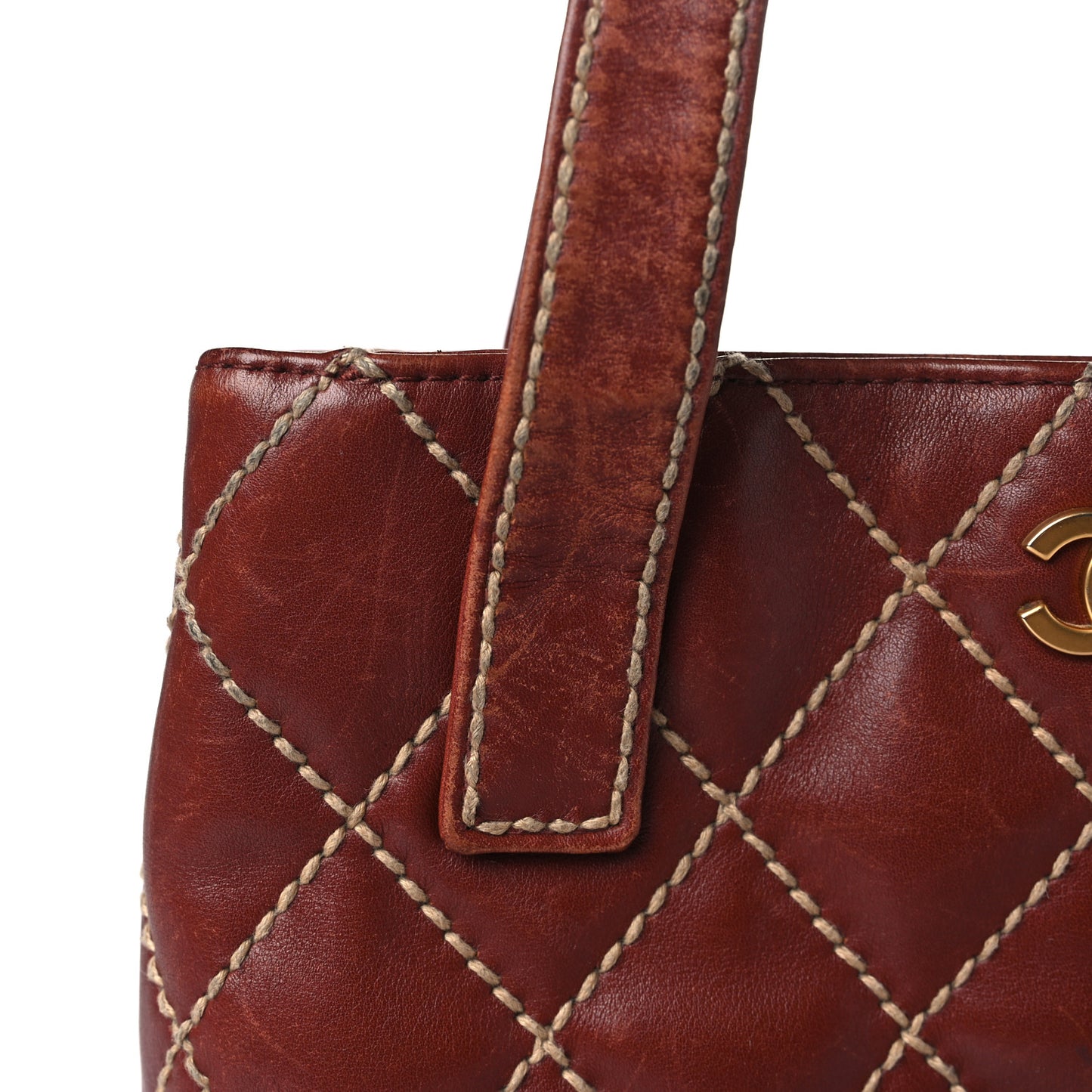 Calfskin Stitch Small Surpique Tote Brown