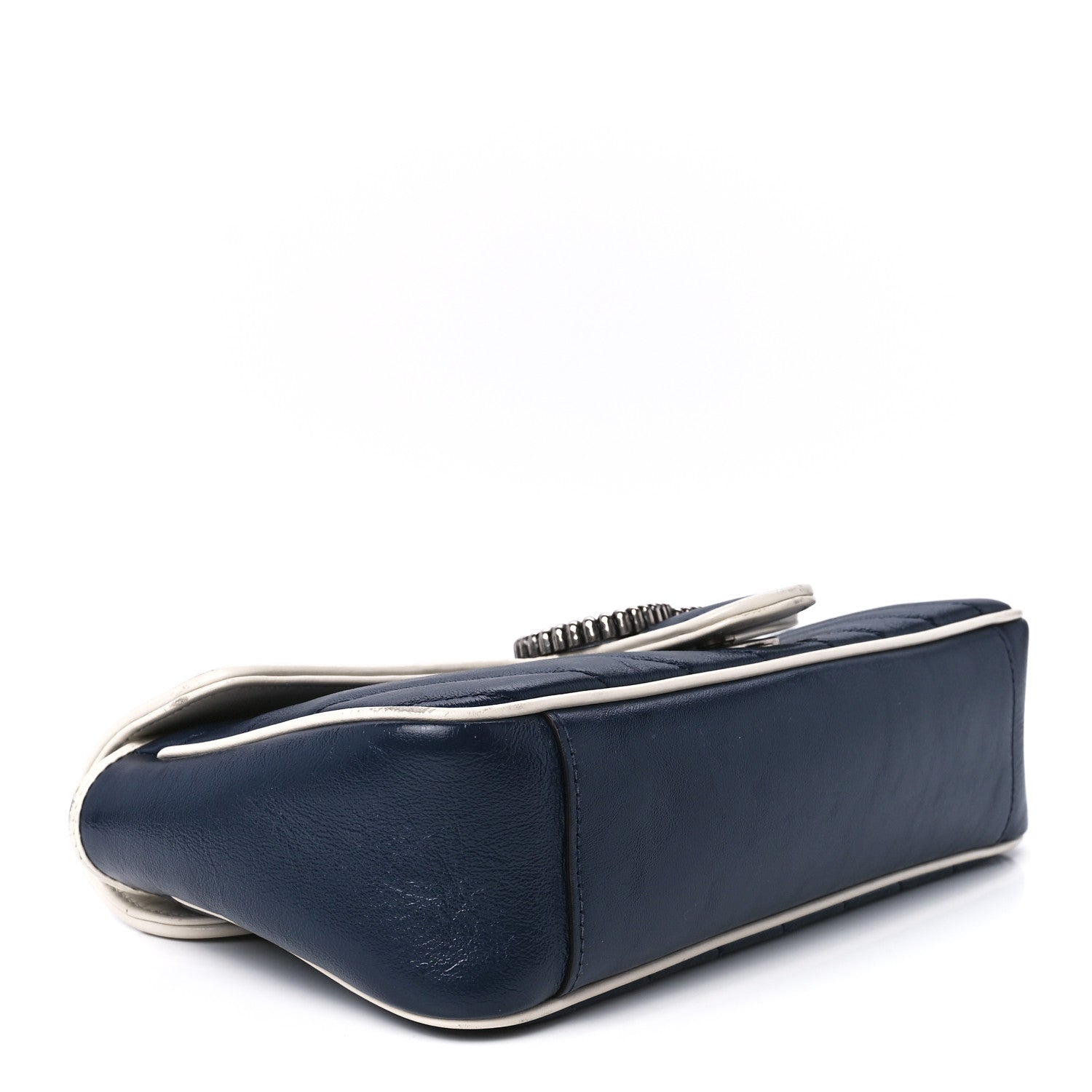 Gucci Vintage Effect Calfskin Matelasse Diagonal Small Torchon GG Marmont Shoulder Bag Blue Agata Mystic White 4 of 12