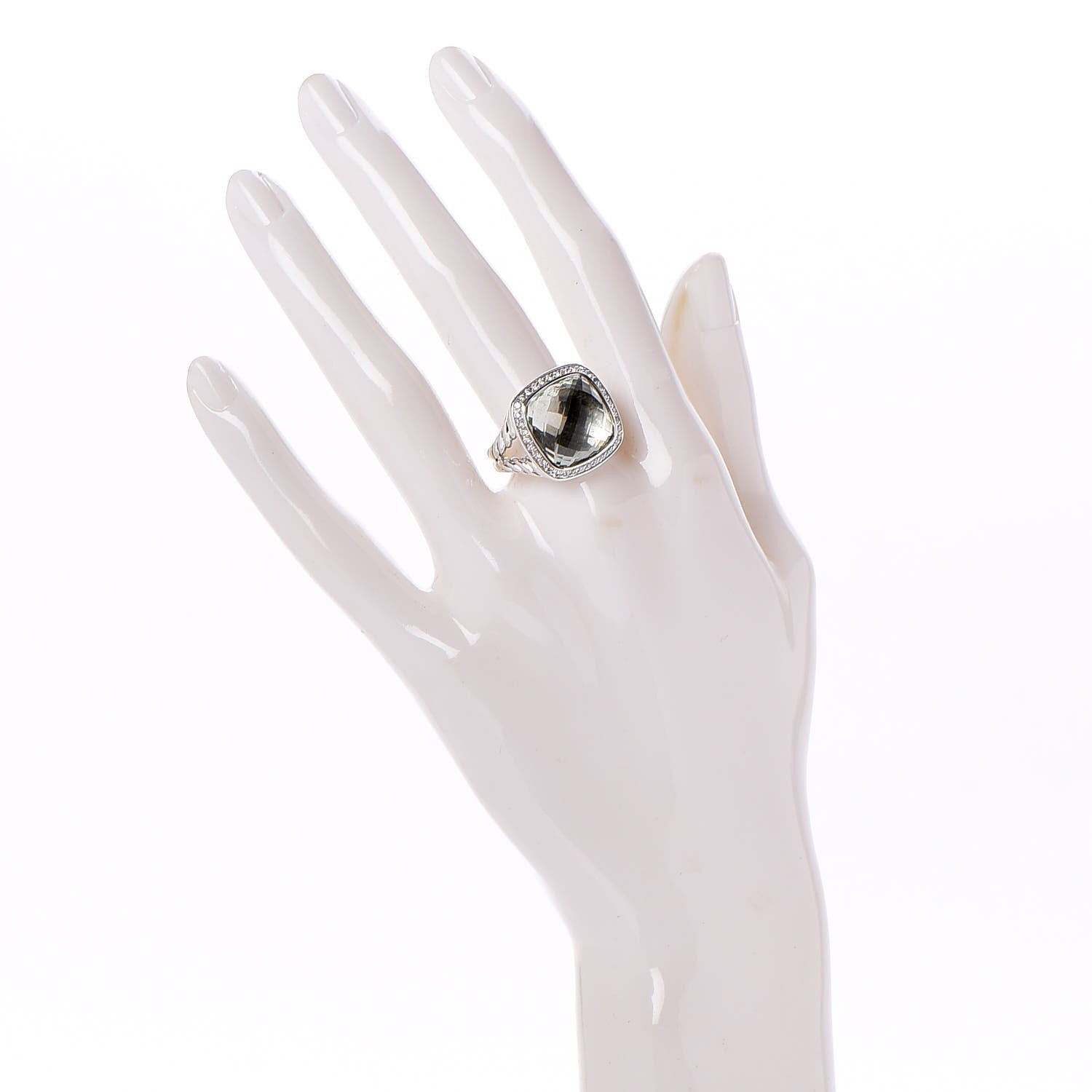 David Yurman Sterling Silver Diamond Prasiolite 14mm Albion Ring 54 7 2 of 5