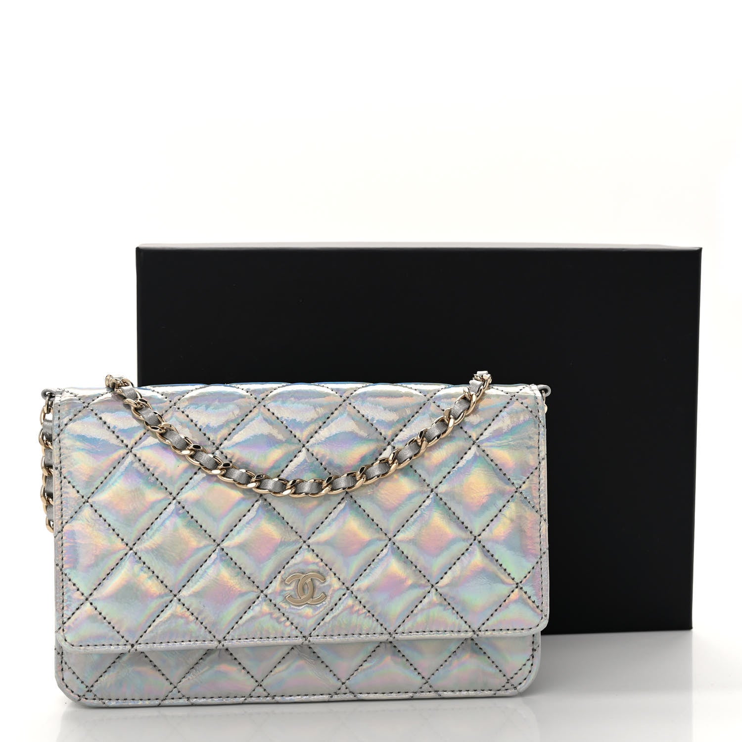 Chanel Iridescent Goatskin Quilted Wallet On Chain WOC Silver 11 of 11