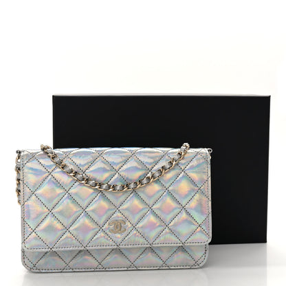 Chanel Iridescent Goatskin Quilted Wallet On Chain WOC Silver 11 of 11