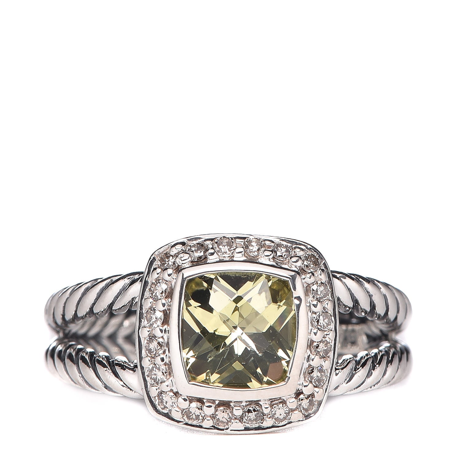David Yurman Sterling Silver Diamond Lemon Quartz 7mm Petite Albion Ring 52 6 1 of 5