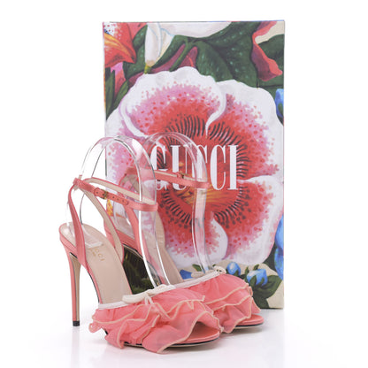 Gucci Tulle Ruffle High Heel Slingback Sandals 35.5 Peach White 10 of 10
