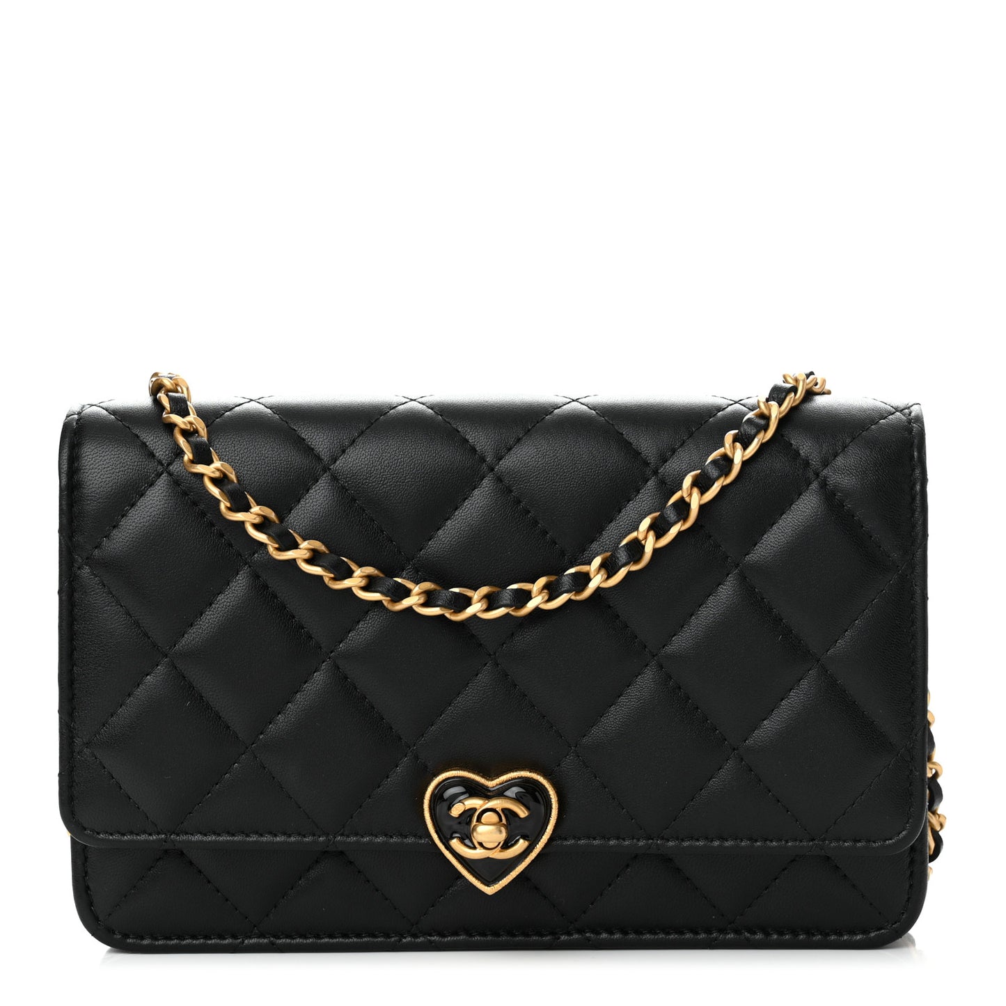 Lambskin Plexiglass Quilted Coco Love Wallet On Chain WOC Black
