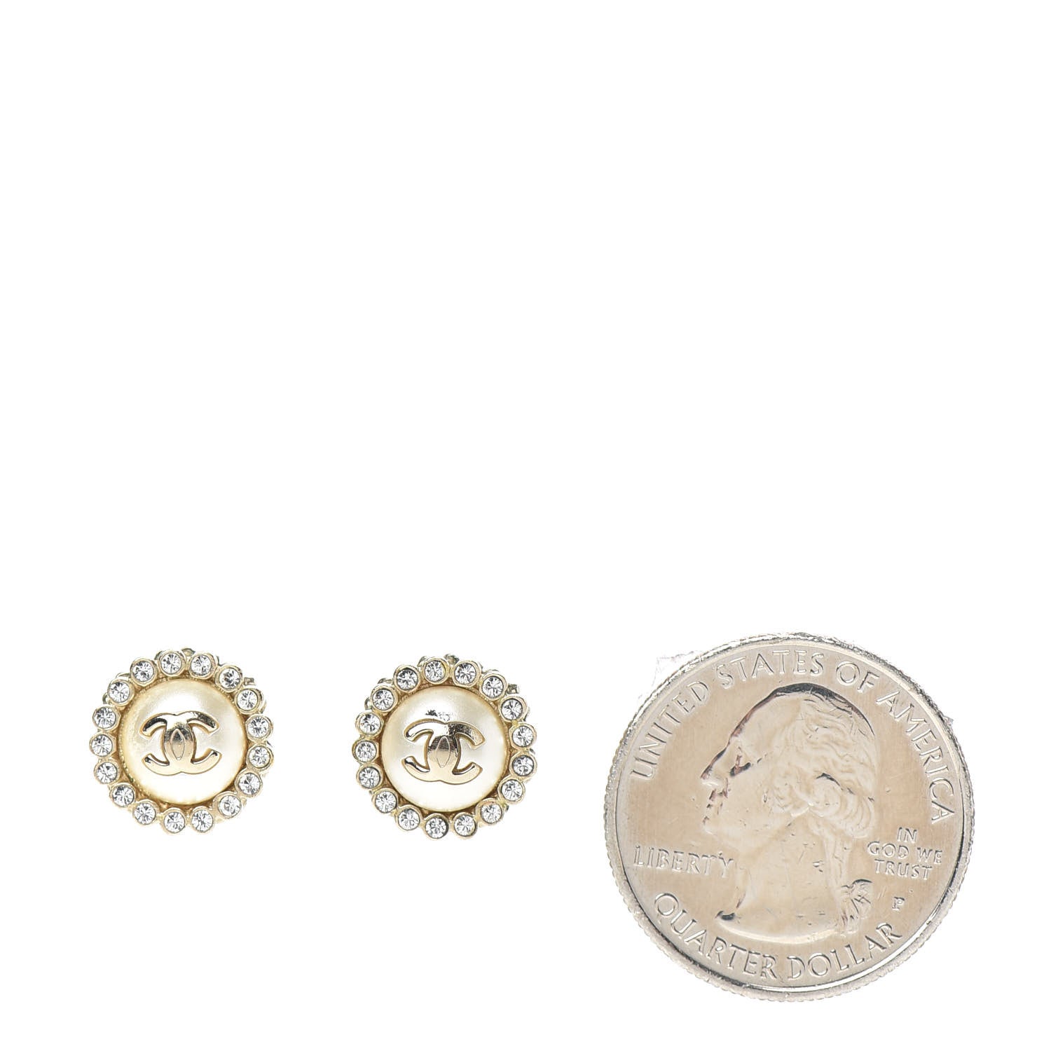 Chanel Pearl Crystal CC Round Earrings Light Gold 2 of 5