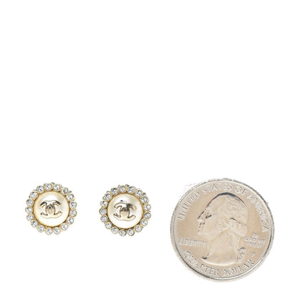 Chanel Pearl Crystal CC Round Earrings Light Gold 2 of 5