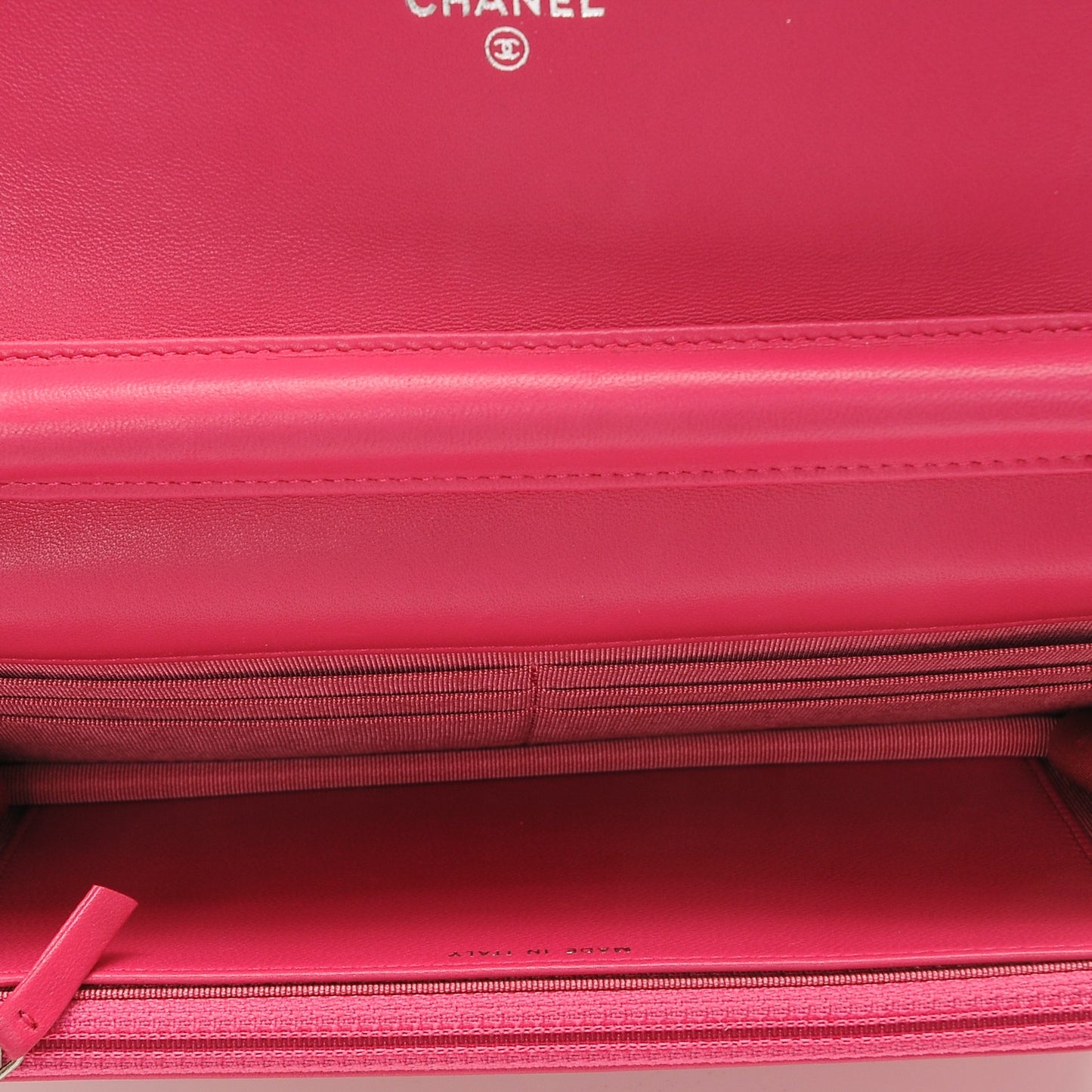 Lambskin Quilted Wallet On Chain WOC Dark Pink