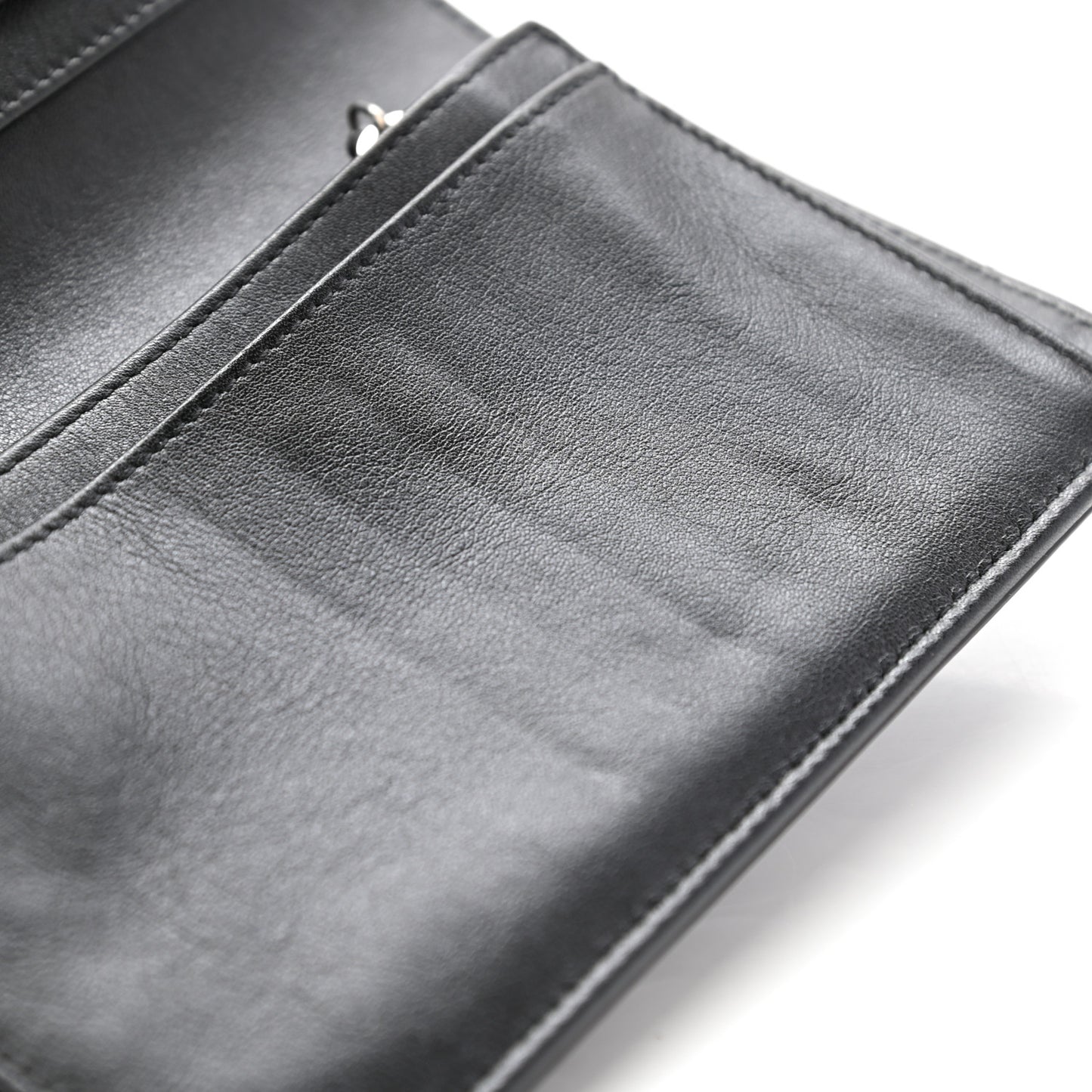 Patent Camellia Embossed Yen Wallet Black