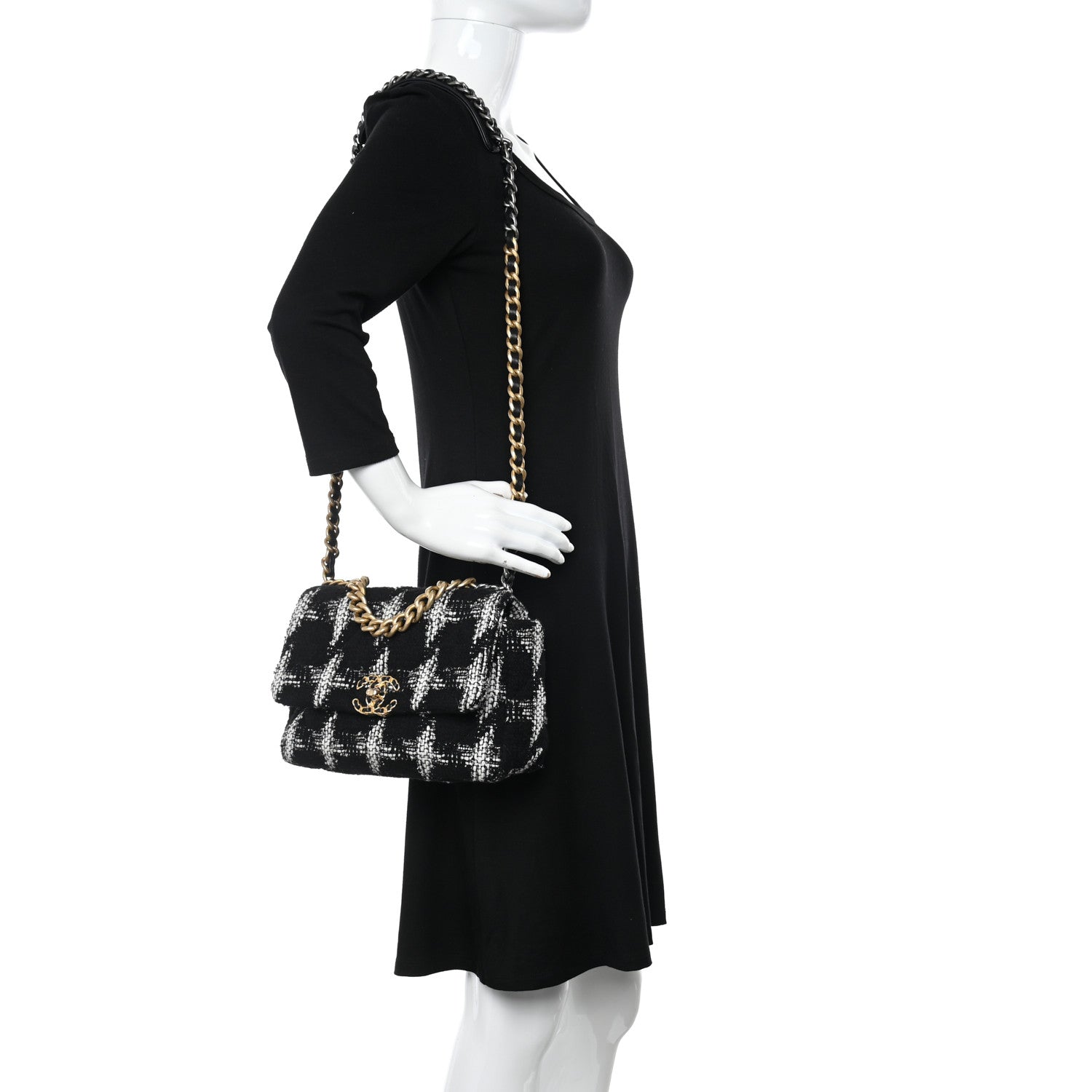 Chanel Tweed Quilted Medium Chanel 19 Flap Black White 2 of 10