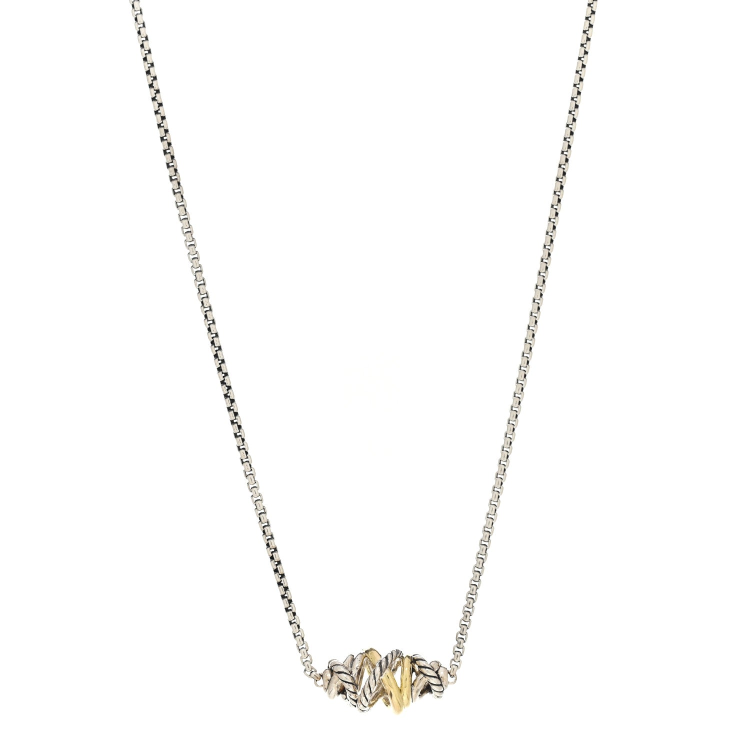 David Yurman Sterling Silver 18K Yellow Gold Crossover Single Station Pendant Necklace 1 of 4