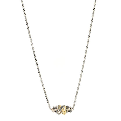David Yurman Sterling Silver 18K Yellow Gold Crossover Single Station Pendant Necklace 1 of 4