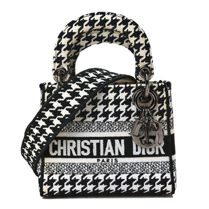 Christian Dior Canvas Houndstooth Embroidered Mini Lady D-Lite Black White 1 of 9