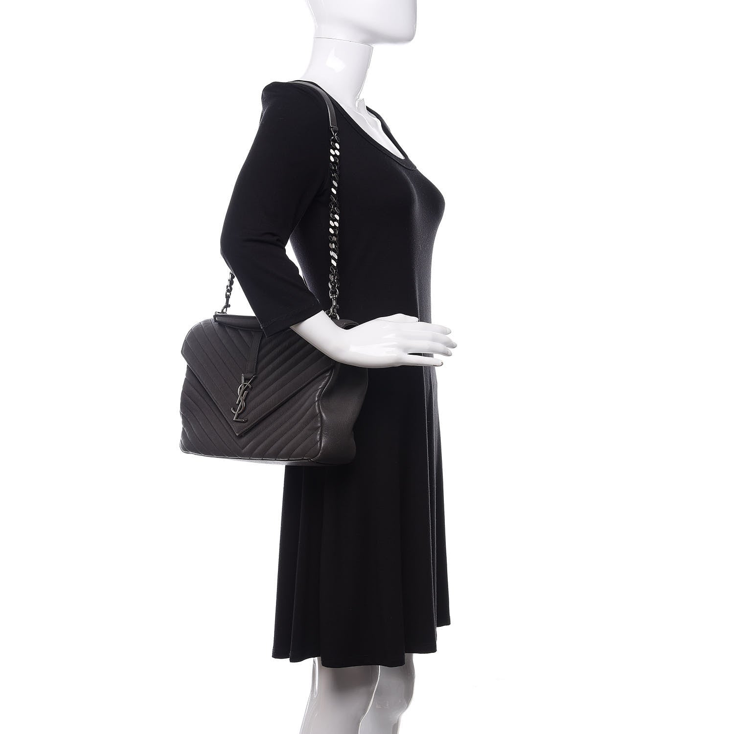 Saint Laurent Sheepskin Matelasse Chevron Monogram Large College Satchel Light Coal 3 of 20