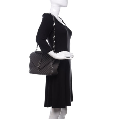 Saint Laurent Sheepskin Matelasse Chevron Monogram Large College Satchel Light Coal 3 of 20