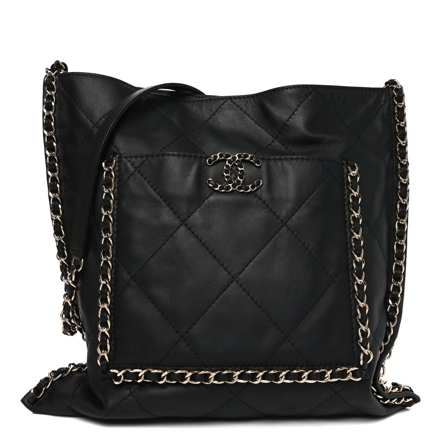 Chanel Calfskin Quilted Chain Flat Tote Black 1 of 10