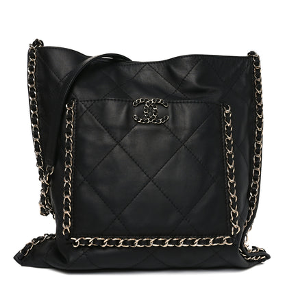 Chanel Calfskin Quilted Chain Flat Tote Black 1 of 10