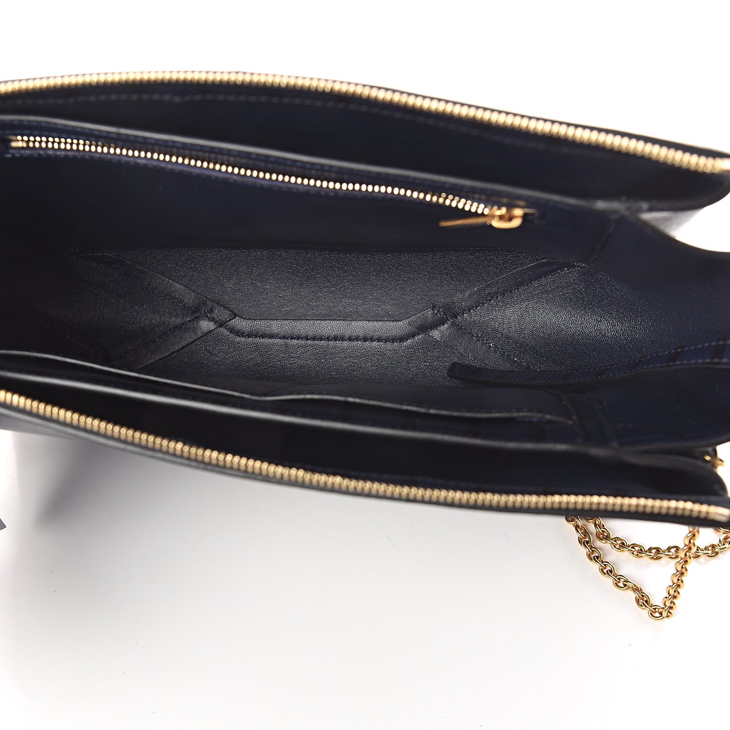 Grained Calfskin Striped Tri-Fold Clutch Midnight