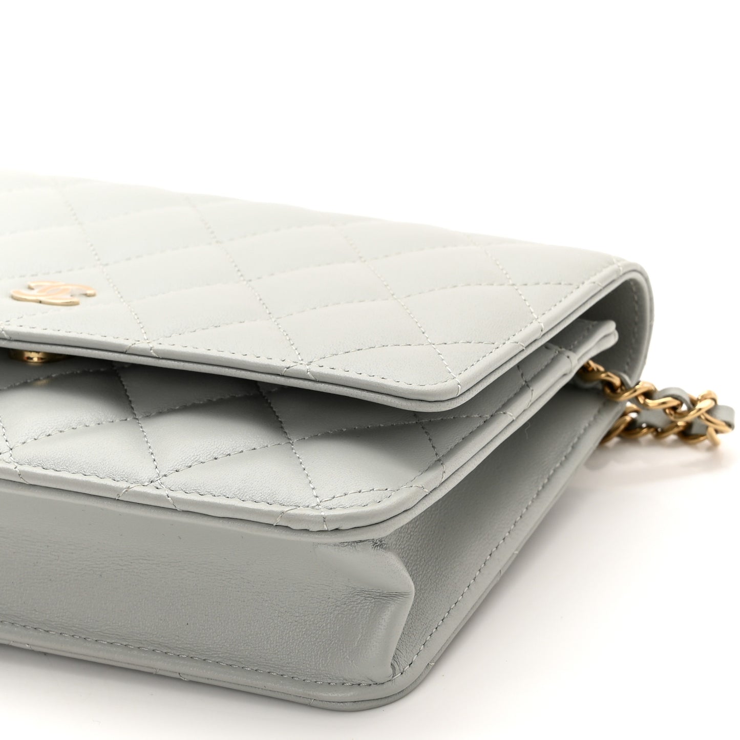 Lambskin Quilted Wallet On Chain WOC Grey