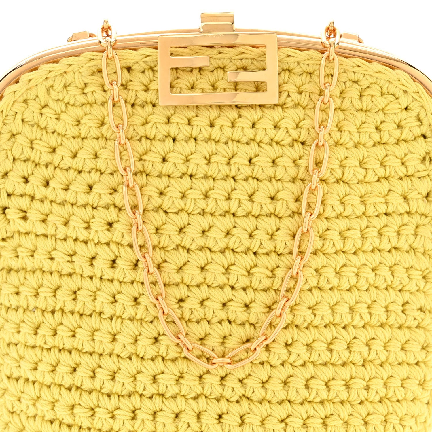 Fendi Fabric Crochet Baguette Phone Bag Giallo 8 of 10