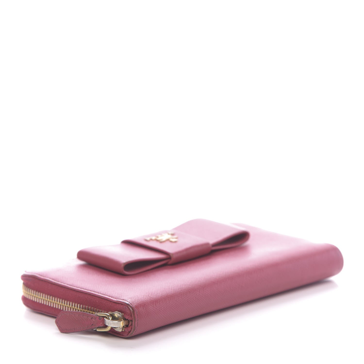 Prada Saffiano Fiocco Bow Zip Around Wallet Peonia 4 of 11