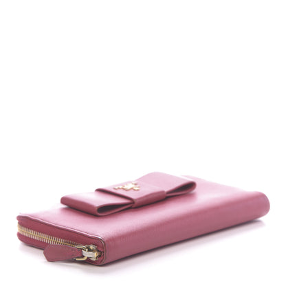 Prada Saffiano Fiocco Bow Zip Around Wallet Peonia 4 of 11