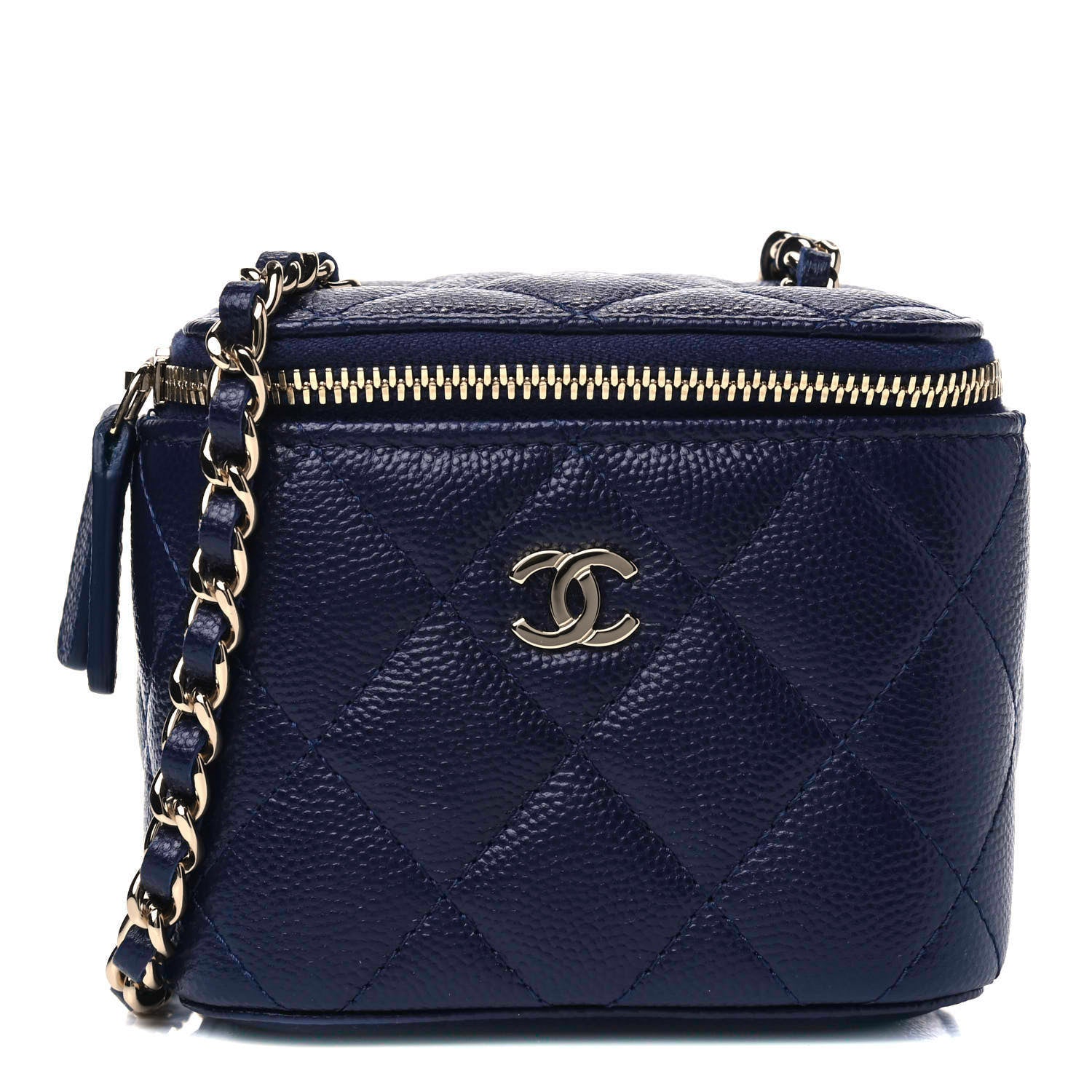 Chanel Caviar Quilted Mini Vanity Case With Chain Navy Blue 1 of 4