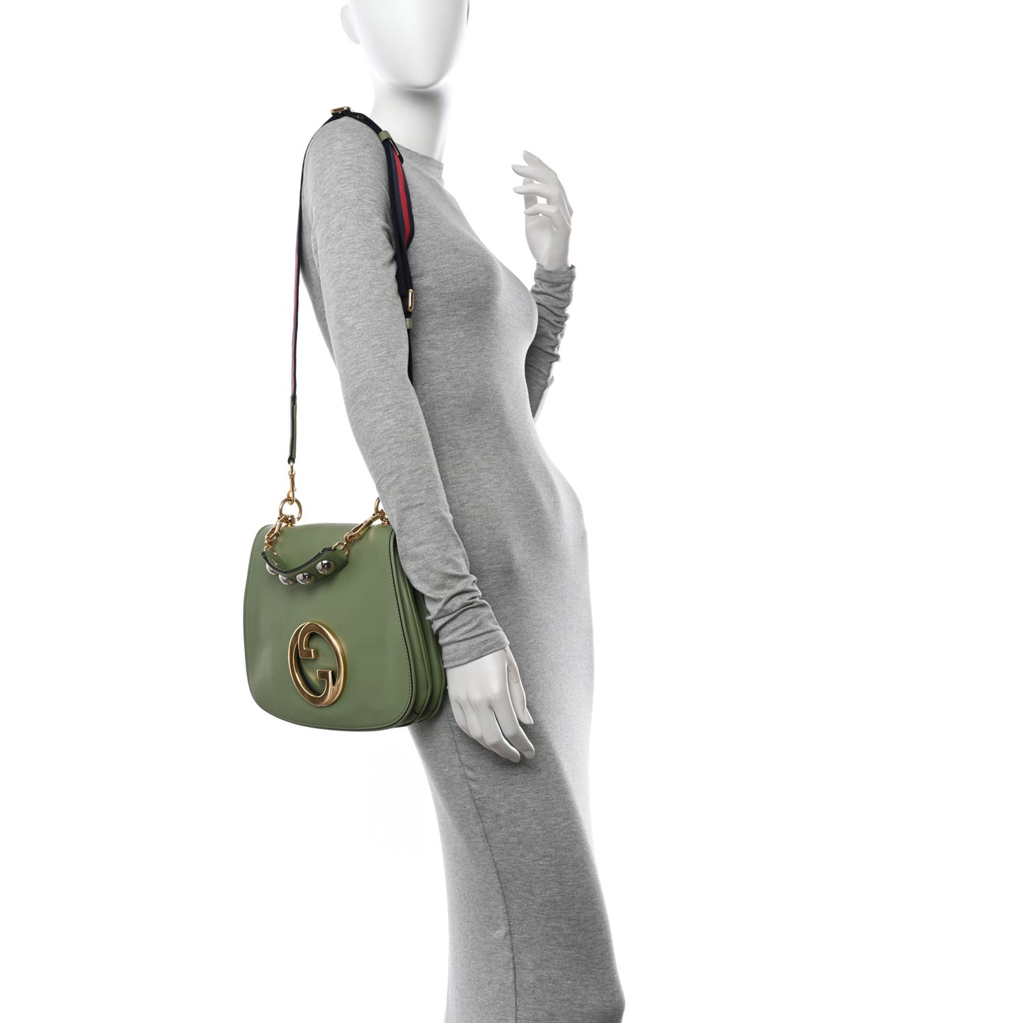 Roxy Calfskin Web Medium Blondie Top Handle Shoulder Flap Bag Salamander Green