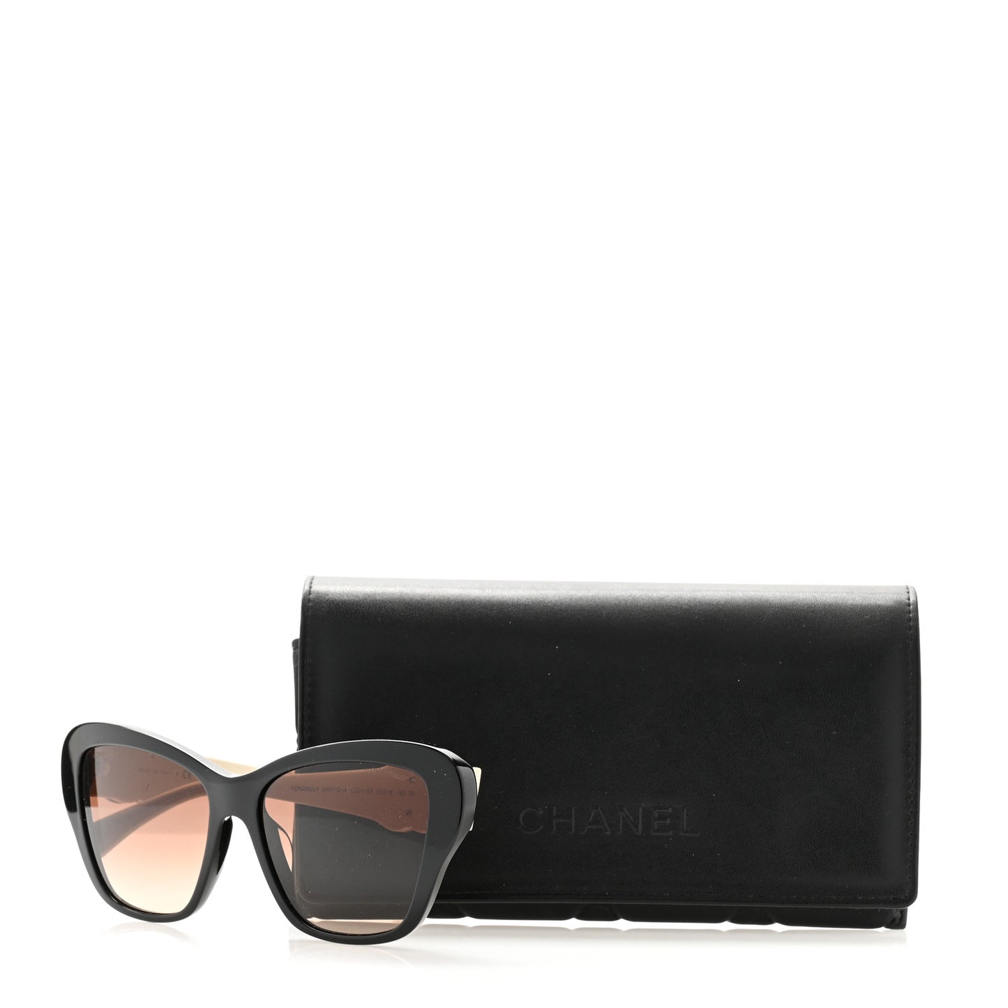 Acetate Lambskin Crystal Baguette Chain CC Sunglasses 5457-Q-A Black Beige