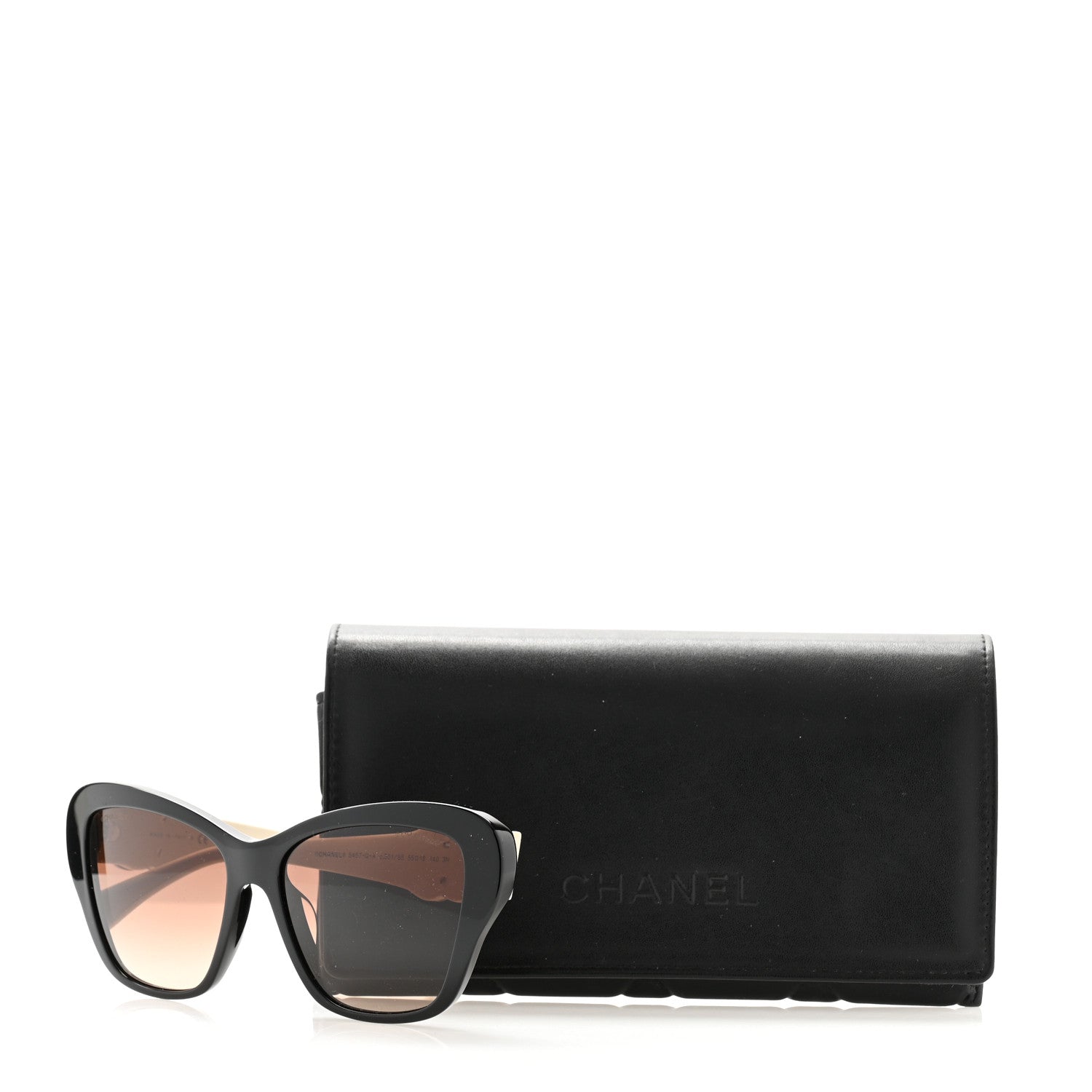 Chanel Acetate Lambskin Crystal Baguette Chain CC Sunglasses 5457-Q-A Black Beige 9 of 9