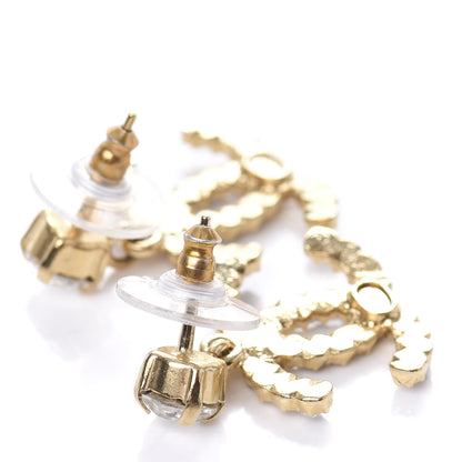 Chanel Resin Crystal Pearl CC Drop Earrings Gold Black 3 of 5