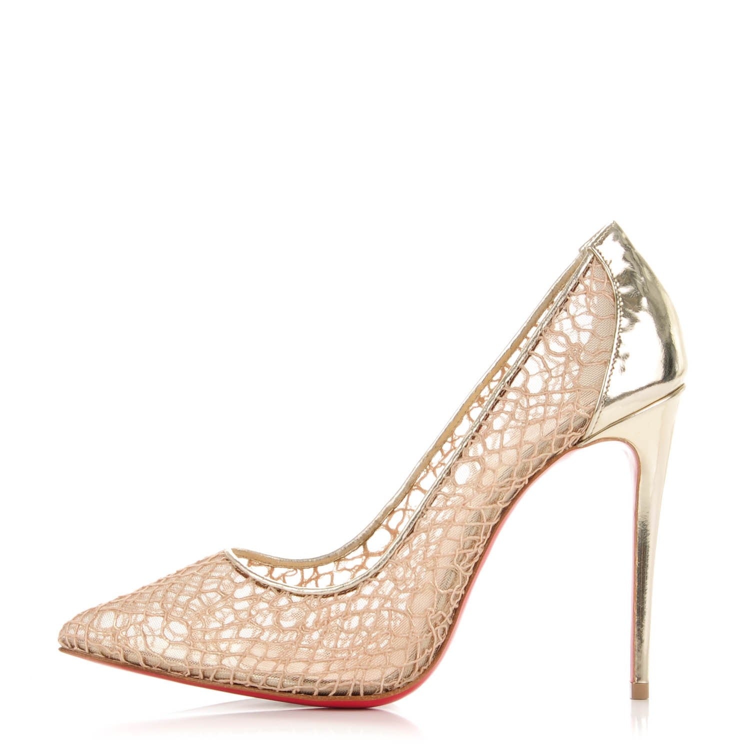 Christian Louboutin Metallic Fishnet Follies Resille 100 Pumps 37 Gold 1 of 7