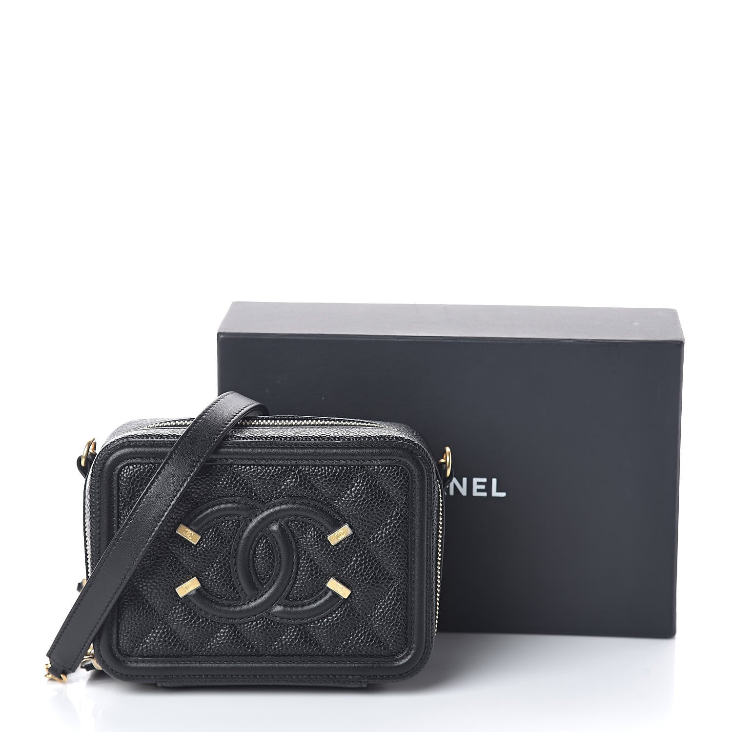 Chanel Caviar Quilted CC Filigree Vanity Clutch With Chain Black 10 of 10