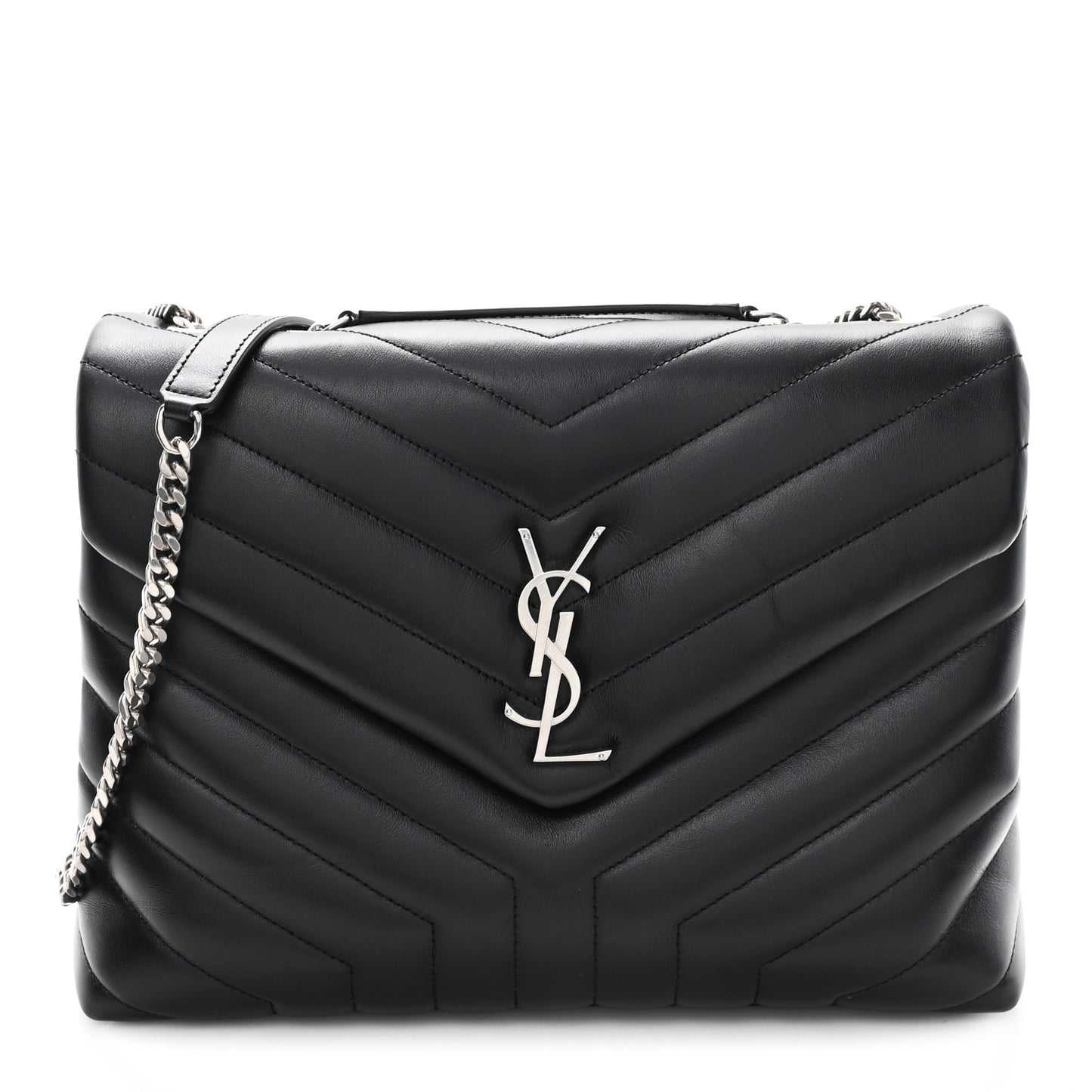Calfskin Y Quilted Monogram Medium Loulou Chain Satchel Black