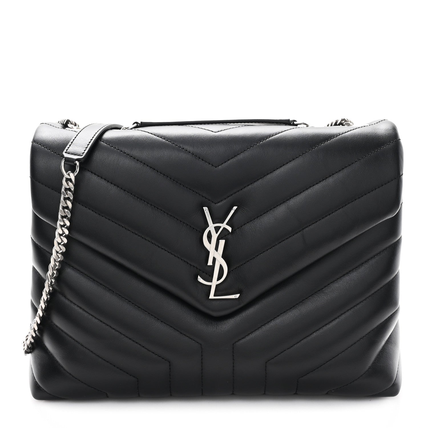 Saint Laurent Calfskin Y Quilted Monogram Medium Loulou Chain Satchel Black 1 of 11
