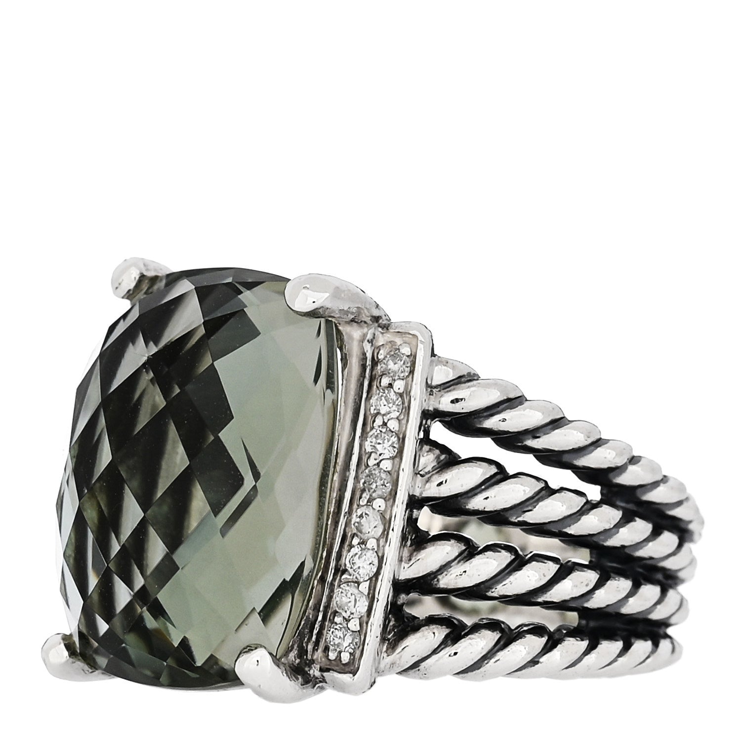 David Yurman Sterling Silver Diamond Prasiolite 16mm Wheaton Ring 53 6.25 3 of 5