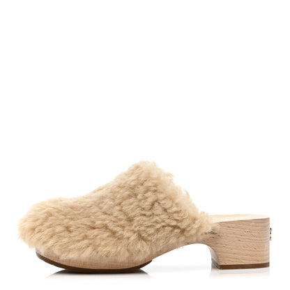 Chanel Shearling Lambskin Clogs 38 Beige 1 of 9