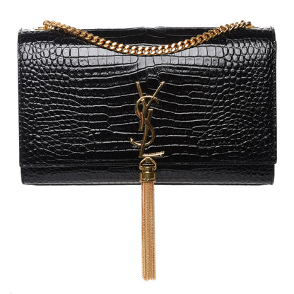 Saint Laurent Calfskin Crocodile Embossed Medium Classic Monogram Kate Tassel Satchel Black 1 of 8