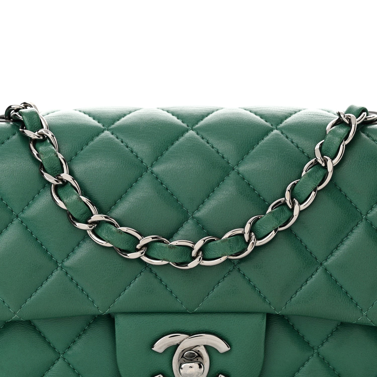Chanel Lambskin Quilted Mini Rectangular Flap Dark Green 8 of 13