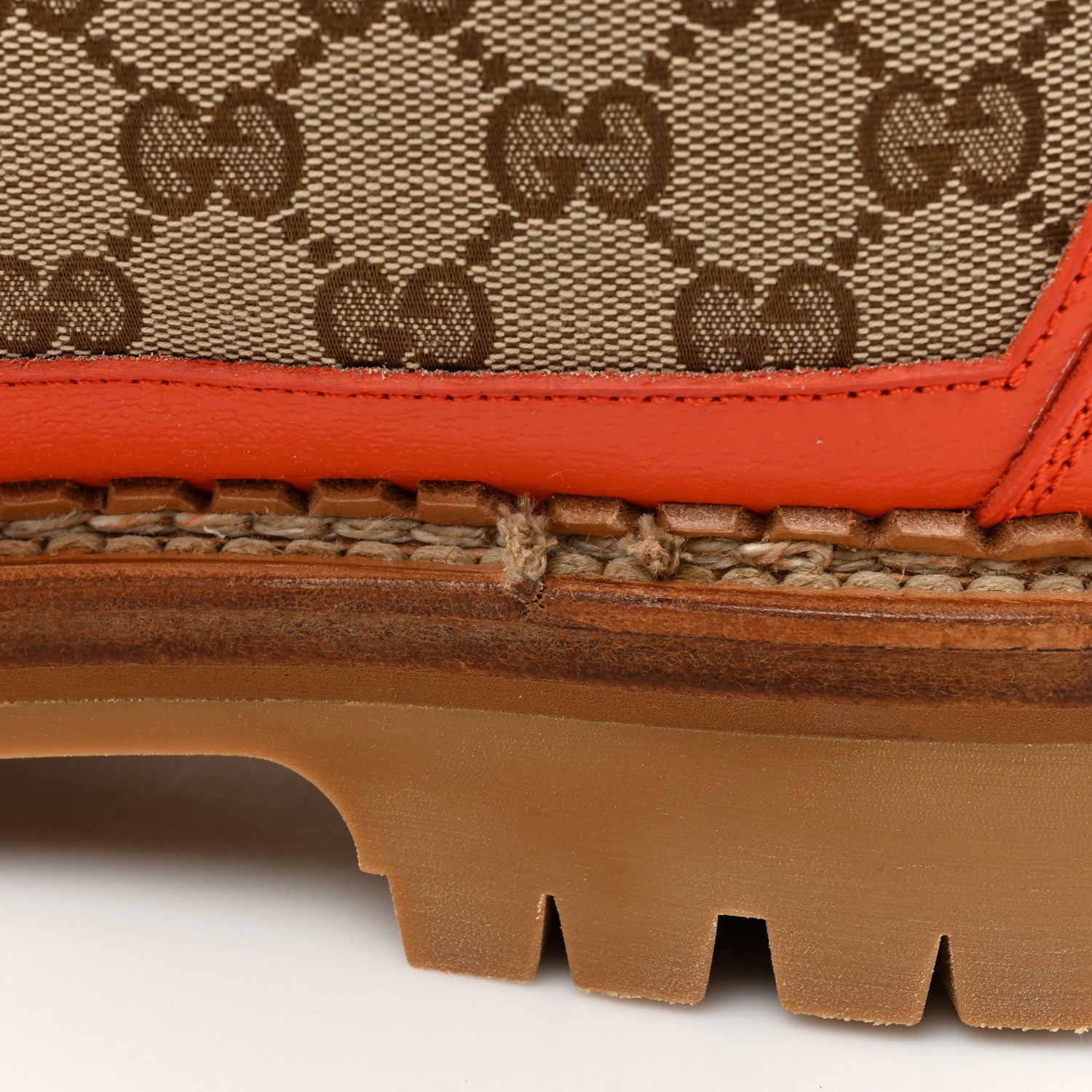 Gucci X THE NORTH FACE Monogram Textured Calfskin Mens Hiking Ankle Boots 11 Beige Ebony Deep Orange 11 of 16