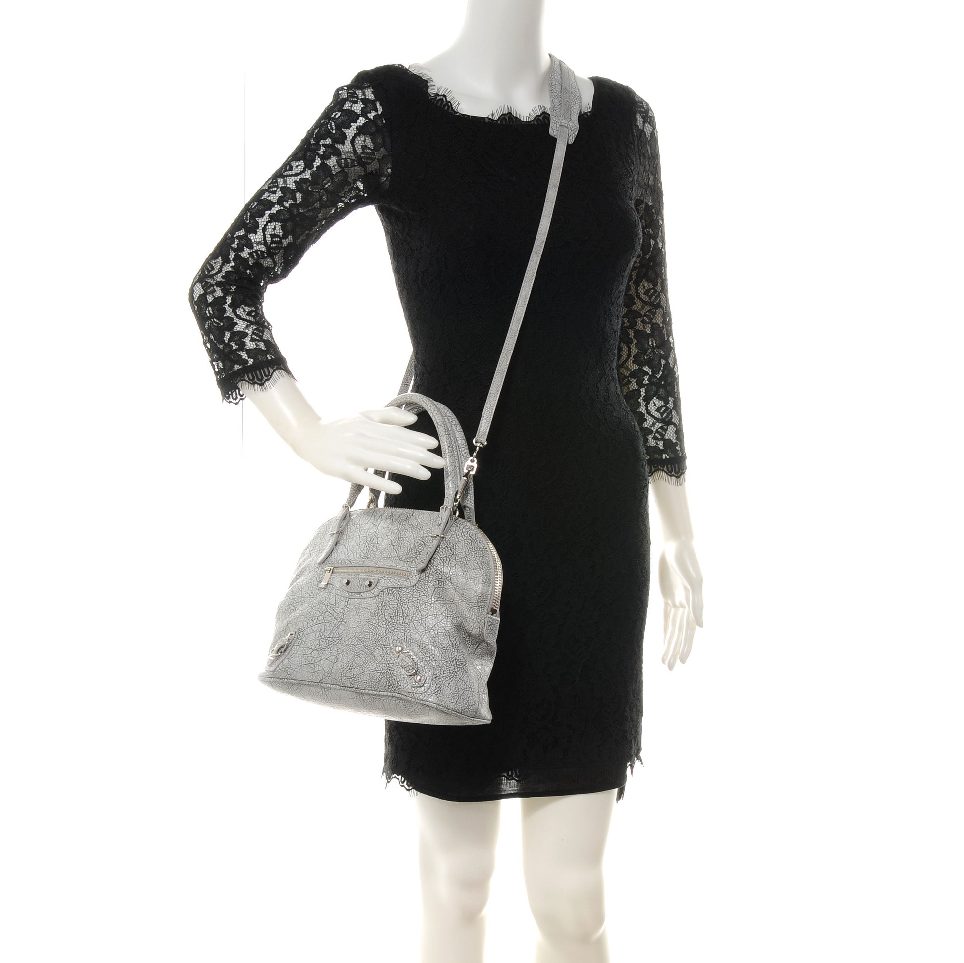 Balenciaga Marbled Agneau Papier Mini Bowling Bag Grey 2 of 7