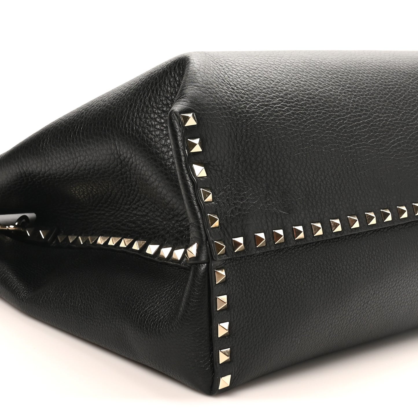 Grained Calfskin Rockstud Flip Lock Briefcase Tote  Black