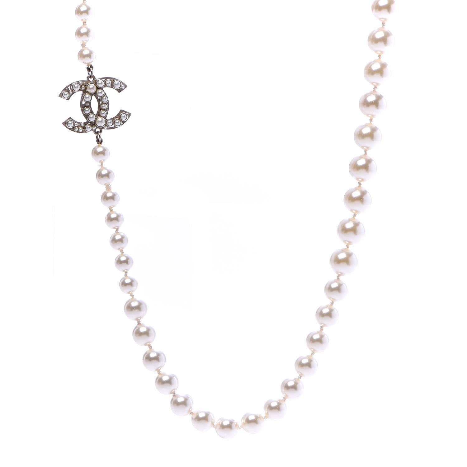 Chanel Graduated Pearl CC Long Necklace Light Gold 1 of 5