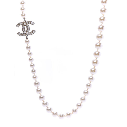 Chanel Graduated Pearl CC Long Necklace Light Gold 1 of 5