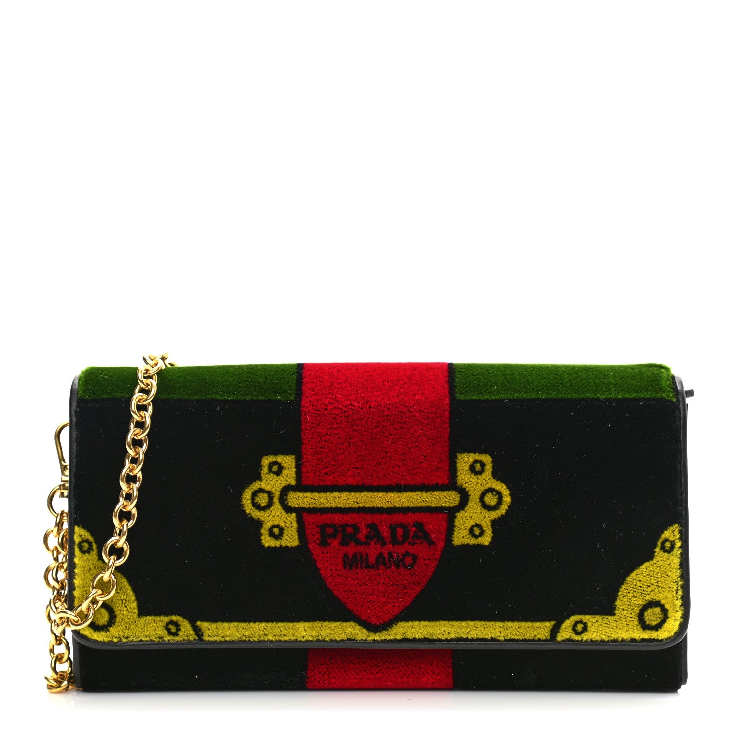 Prada Velluto Ricamo Cahir Chain Wallet Black 1 of 11