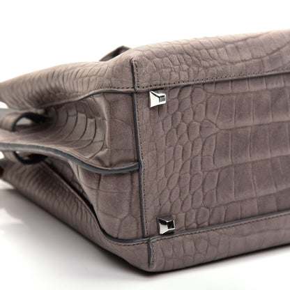 MCM Calfskin Crocodile Embossed Medium Milla Tote Grey 6 of 9