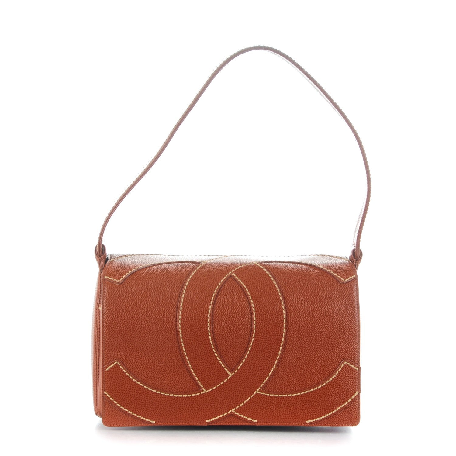 Chanel Caviar CC Stitched Small Flap Shoulder Bag Brown 1 of 8