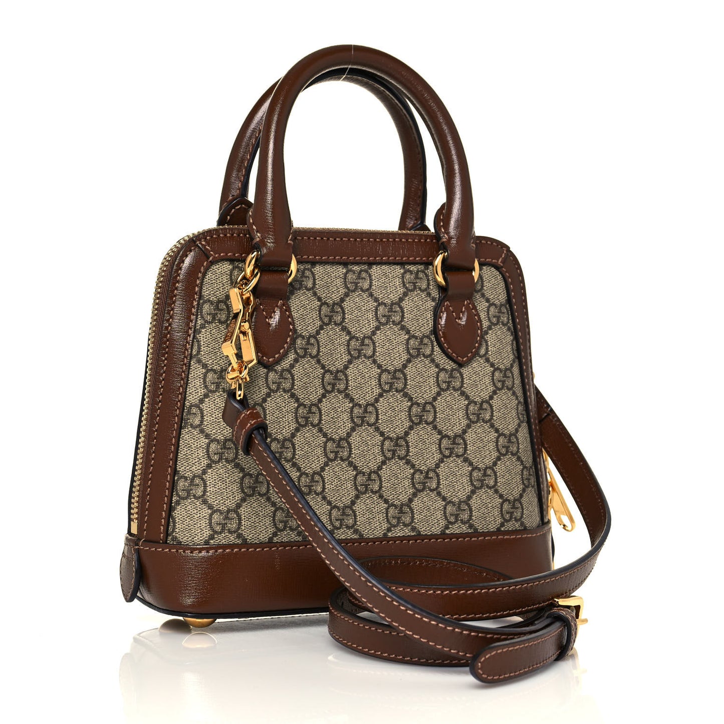 GG Supreme Monogram Azalea Calfskin Mini Horsebit 1955 Top Handle Bag Beige Ebony Brown Sugar