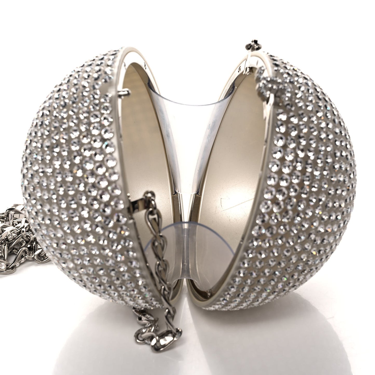 Plexiglass Strass CC Round Minaudiere Clutch Silver