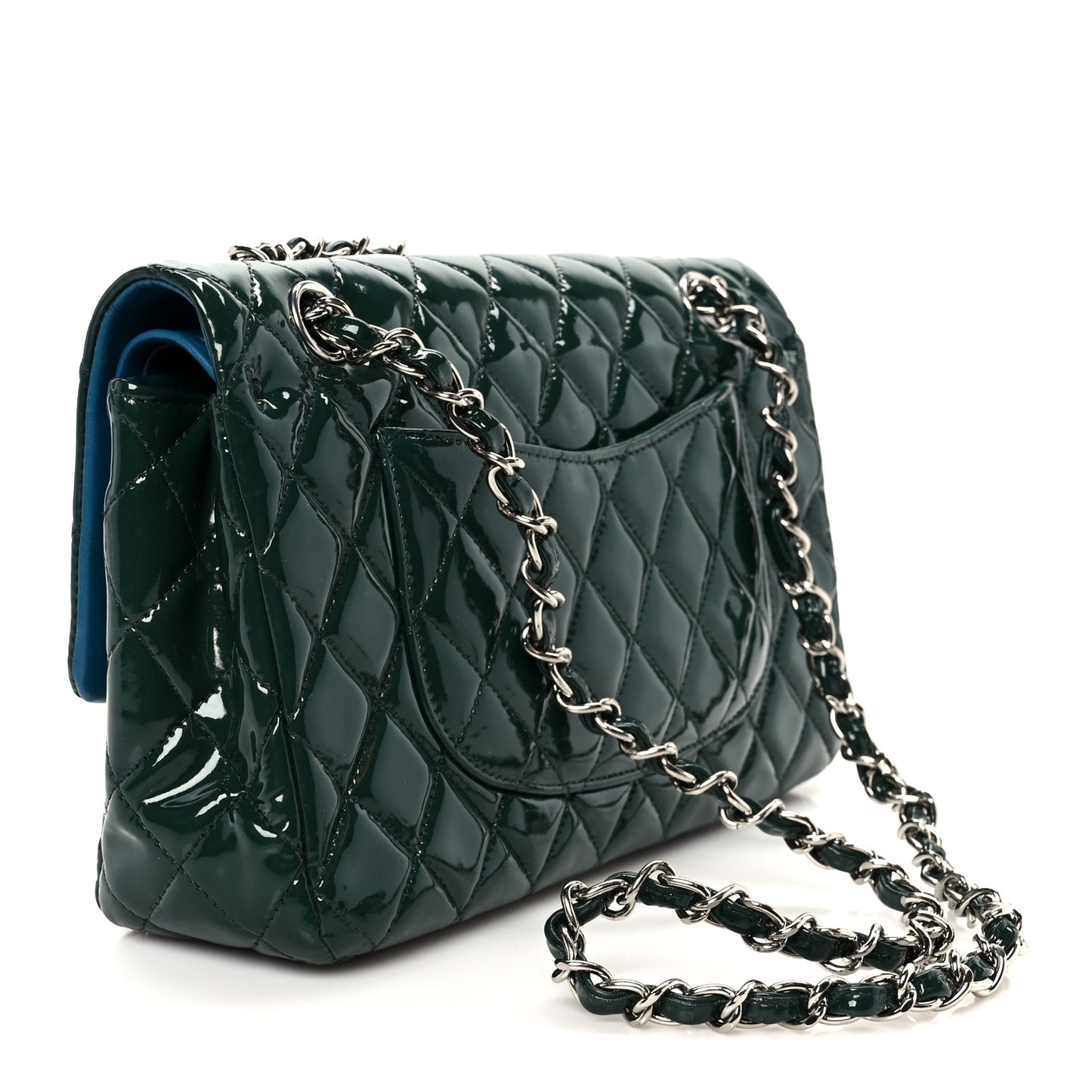 Patent Quilted Medium Double Flap Blue