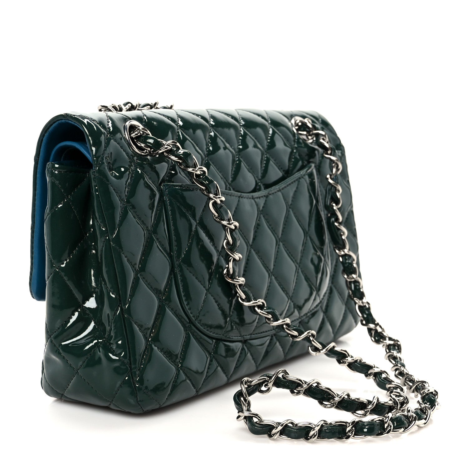 Chanel Patent Quilted Medium Double Flap Blue 3 of 12